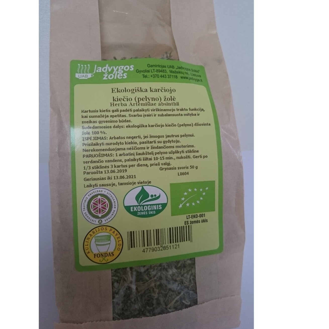 Kiečio karčiojo (pelyno) ekologiška žolė (50g) Kiečio karčiojo (pelyno) ekologiška žolė (50g)